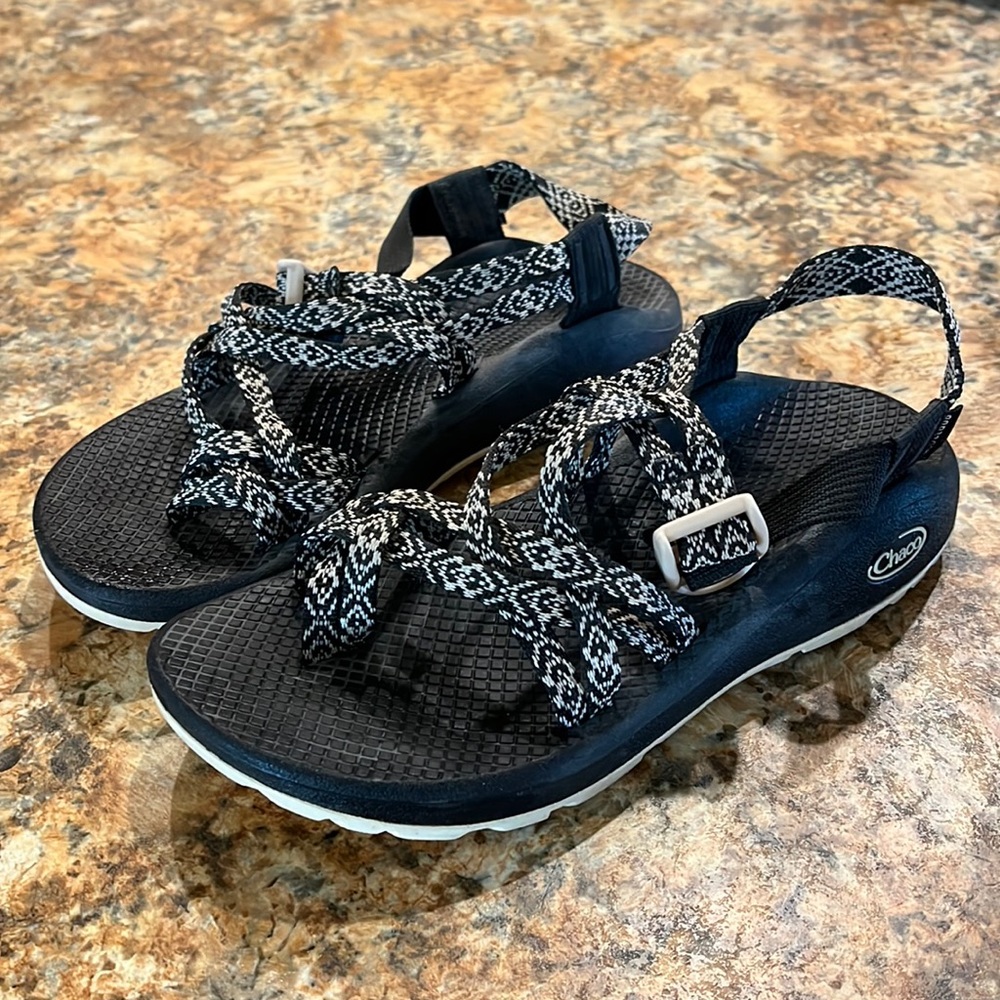 Black and white Chacos